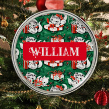 1950's Green Vintage Christmas Kitten Nom du Motif