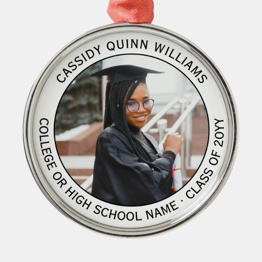 Ornement En Métal 1 Diplôme photo Elégant moderne blanc et noir (Devant)