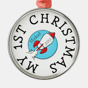 Ornement En Métal 1er Noël Enfants Retro Rocketship Famille Cadeau
