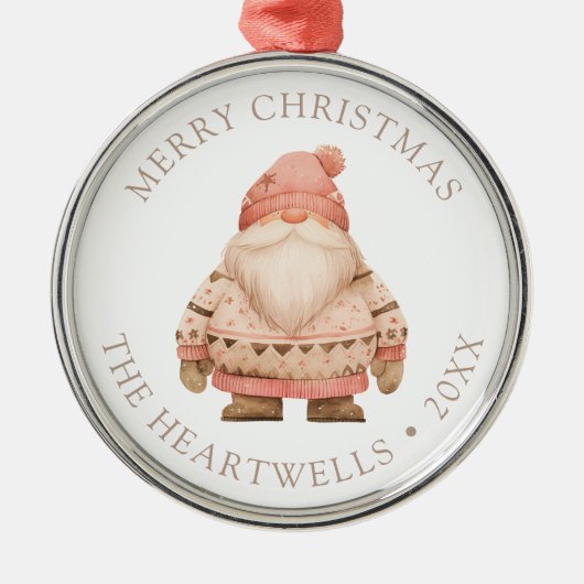 Ornement En Métal 2024 Personnalisé rose Père Noël Gnome Joyeux Noël (Devant)