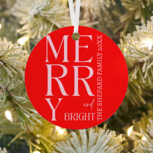 Ornement En Métal 2025 Moderne Noël Joyeux et Lumineux Rouge Rose
