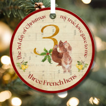 3rd Day of Christmas Three French Hens Ornament
