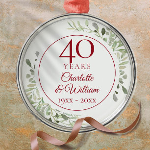 Ornement En Métal 40e anniversaire de mariage rubis avec feuillage