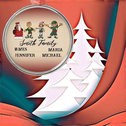 Ornement En Métal 4 Membres de la famille Noël Danser Elfes Père Noë