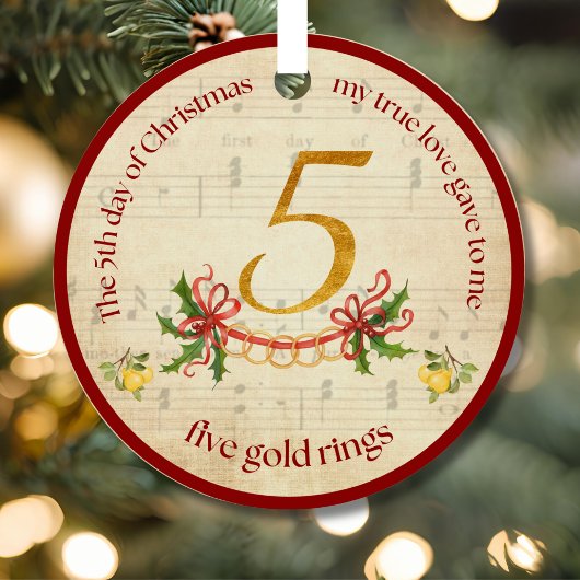 Ornement En Métal 5th Day of Christmas Five Golden Rings