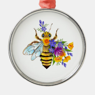 Ornement En Métal Abeille à fleurs avec plantes sauvages