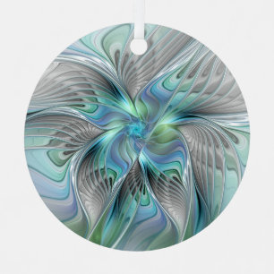 Ornement En Métal Abstrait Bleu Vert Papillon Imaginaire Fractal Art