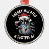 Ornement En Métal AF Raccoon Espresso Lover surstimulé et festif (Devant)