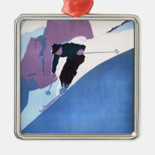 Ornement En Métal Affiche promotionnelle de ski de sports d'hiver