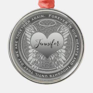 Ornement En Métal Ajouter le nom Angel Wings and Heart Memorial