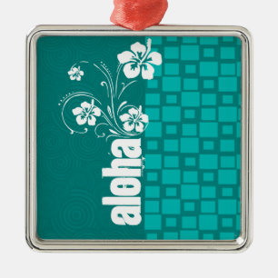 Ornement En Métal Aloha ; Carrés de turquoise ; Rétro