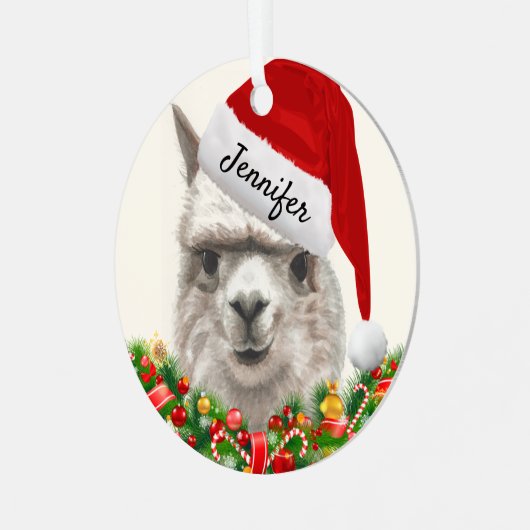 Ornement En Métal Alpaca Sourires AJOUTER NOM ET ANNÉE Noël Llama (Avant gauche)