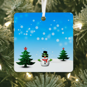 Ornement En Métal Amusement cool Snowman Sparkly Noël Arbres bleus