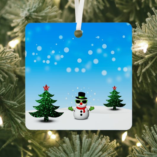 Ornement En Métal Amusement cool Snowman Sparkly Noël Arbres bleus (Insitu)