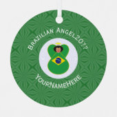Ornement En Métal Ange drapeau brésilien Année avec votre nom rond (Recto)