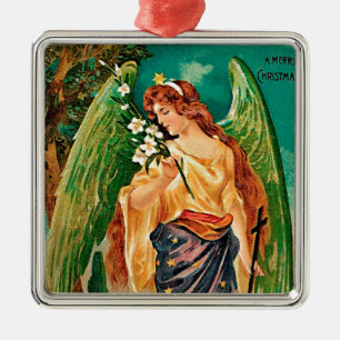 Ornement En Métal Angel tenant une branche florale