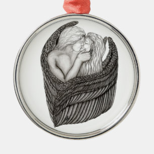 Ornement En Métal Angels Kissing, noir et blanc Design
