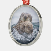 Ornement En Métal Animaux de bébés cutest | Otter Baby & Mère (Gauche)