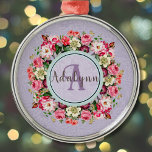 Ornement En Métal Anneau Floral vintage Monogramme personnalisé Viol<br><div class="desc">Élevez votre style avec notre Vintage Floral Custom Monogram Design. Le bel arrière - plan floral et le centre de l'anneau rose complexe font de ce design se démarquer pour toutes les occasions. Customisez vos initiales ou tout texte que vous voulez créer un monogramme unique et personnel qui vous représente...</div>