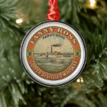 Ornement En Métal Annonce Vintage Pour Fanny Ross Cuivre Distillée W<br><div class="desc">Publicité vintage pour le whisky distillé de cuivre Fanny Ross. Image d'un étiquette de canon à whisky représentant un bateau à vapeur voyageant le long d'une rivière avec Fanny Ross écrit sur le côté du bateau à travers le paddlewheel.</div>