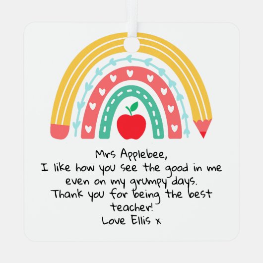 Ornement En Métal Appréciation personnalisée de l'enseignant (Verso)