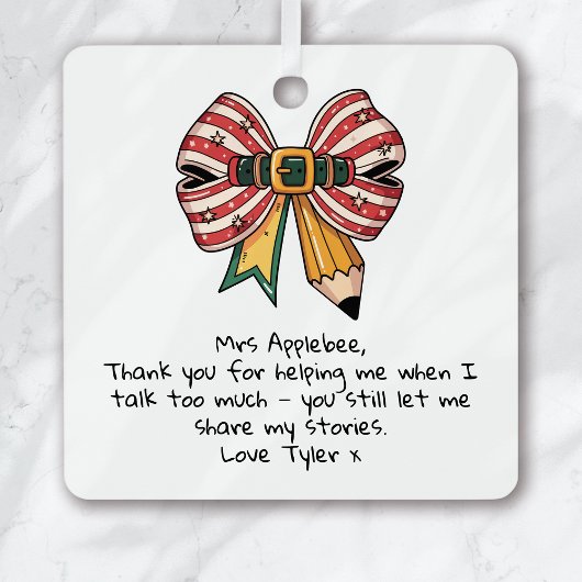 Ornement En Métal Appréciation personnalisée de l'enseignant Noël