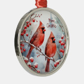 Ornement En Métal Aquarelle Cardinal Oiseau rouge Forêt d'hiver (Droite)