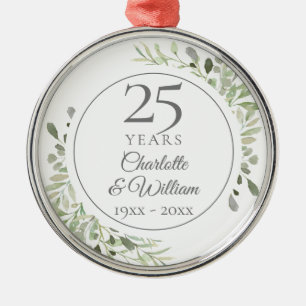 Ornement En Métal Aquarelle Douce de Verdure 25e Anniversaire