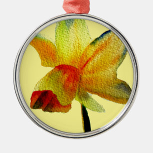 Ornement En Métal Aquarelle jonquille jaune art Fleur de printemps