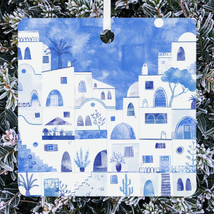 Ornement En Métal Aquarelle Santorin Grèce