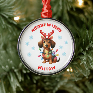 Ornement En Métal Aquarelle Whimsical amusant Dachshund Snowflakes C