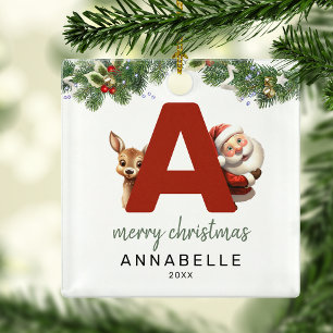 Ornement En Métal Arbre de Noël avec monogramme lettre A pour enfant
