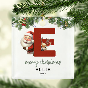 Ornement En Métal Arbre de Noël avec monogramme lettre E pour enfant