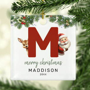 Ornement En Métal Arbre de Noël avec monogramme lettre M pour enfant