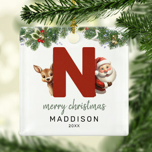 Ornement En Métal Arbre de Noël avec monogramme lettre N pour enfant