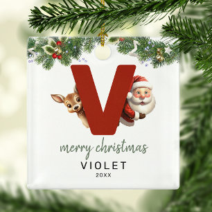 Ornement En Métal Arbre de Noël Monogramme Lettre V pour Enfants