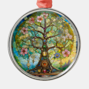 Ornement En Métal Arbre de Vie Fleurissant des 7 Chakras
