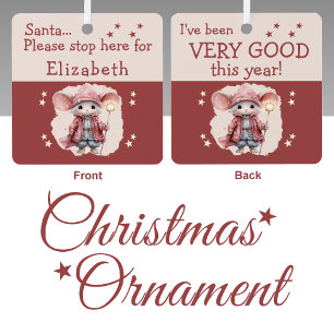Ornement En Métal Arrêt de Père Noël nom joli souris rose