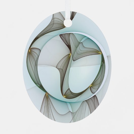 Ornement En Métal Art Abstrait Turquoise Brown Or Elégance Oval (Verso)