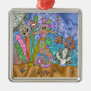 Ornement En Métal Art de Tortue de Mer Cheval Marin Psychédélique