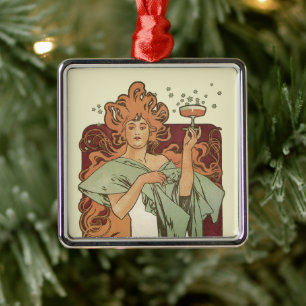 Ornement En Métal Art Nouveau vintage par Mucha, Champagne Party