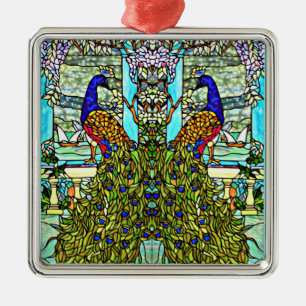 Ornement En Métal Art nouveau Vintage Tiffany Glass Peacock