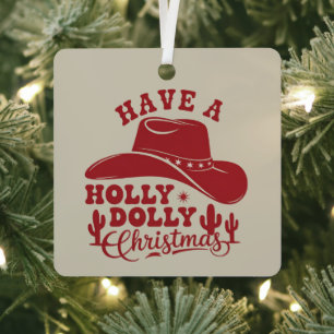 Ornement En Métal Ayez un chapeau de cowboy de Noël drôle de Holly D