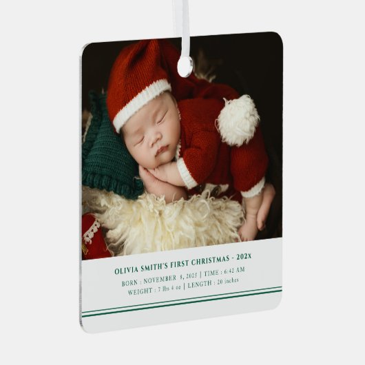 Ornement En Métal Baby First Christmas Birth Stats Faire-part (Avant droite)