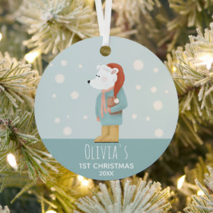 Ornement En Métal Baby Girls First Christmas Photo Polar Ours & Neig