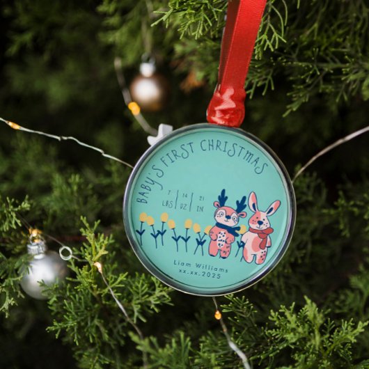 Ornement En Métal Baby’s First Christmas cute Reindeer Friends