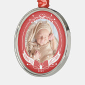 Ornement En Métal Baby's First Christmas Custom Name Year Photo (Gauche)