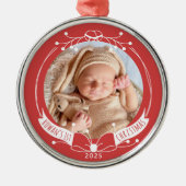 Ornement En Métal Baby's First Christmas Custom Name Year Photo (Devant)