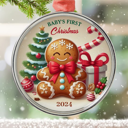 Ornement En Métal Baby's First Christmas Gingerbread Kid Custom year