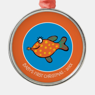 Ornement En Métal Baisers de poissons de maman et de bébé